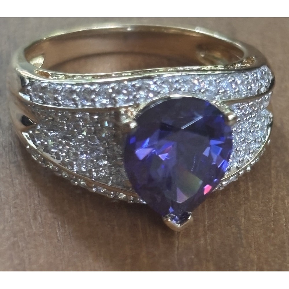 Sterling Silver Simulated Tanzanite And Diamond Ring Size 9